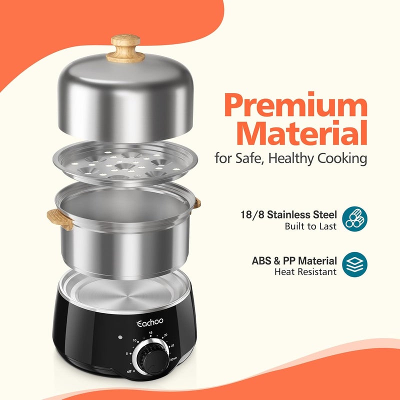 CACHOO Hard Boiled Egg Cooker - 14-Egg Rapid Stainless Steel Egg Boiler with 30-Min Timer & Auto Shut Off, Compact Electric Vegetable Steamer for Cooking, Dishwasher Safe, Black - Image 2